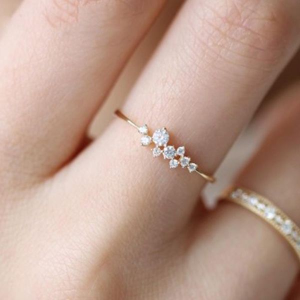 

fashion luxury wedding engagement party band women rings jewelry sparkly rhinestone inlaid lady finger ring statement jewellery, Golden;silver