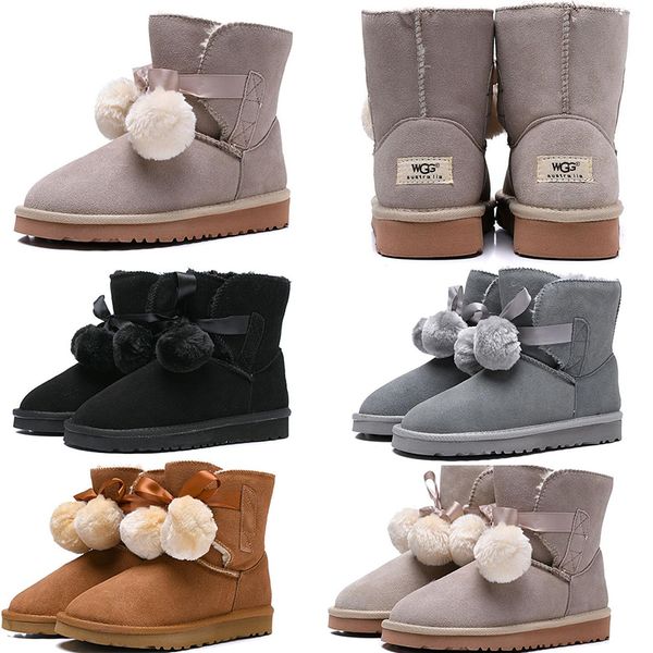 

warm WGG Women's Australia Women girl tall Hairball boots Snow Winter boots pink grey Khaki black boots outdoor shoes