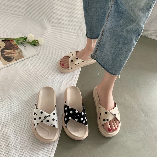 

slippers casual summer women's shoes slides platform pantofle luxury 2020 flat soft cross-tied fabric rubber pu fashion cotton, Black
