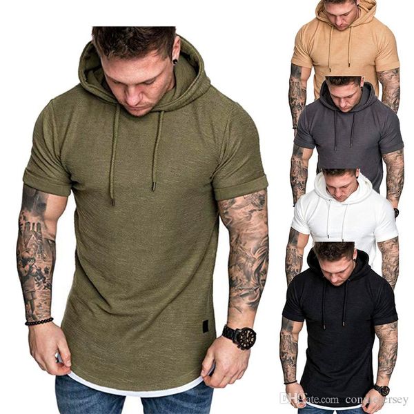 

футболка тройники мужчины с капюшоном поддельные двухсекционные летние мужские футболки с коротким рукавом футболки мода круглый вырез мужчи, White;black