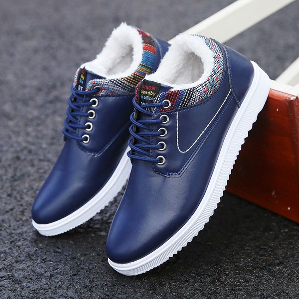 

winter men shoes warm boots with fur winter work casual men boots warm leather shoes flat sneakers, Black