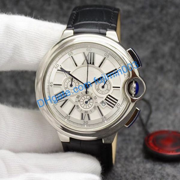 

15 color watch men 46mm calrt1er ball0n bleu6 needle quartz small dial work leather strap ticking mode battery watches 00, Slivery;brown