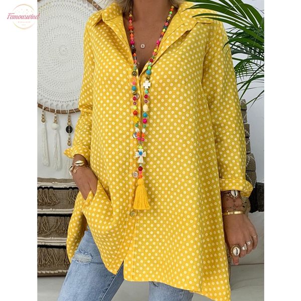 

new women boho dot lapel neck long blouses summer long sleeve loose blouses lady fashion casual blouse shirts blusas mujer de, White