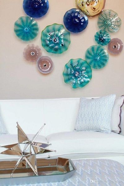 Mehrfarbige dekorative Wandkunst aus mundgeblasenem Glas, hängende Kunst, kreative Wandteller aus mundgeblasenem Glas