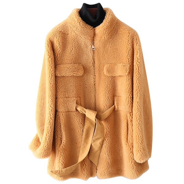 

genuine wool fur coat jacket autumn winter women fur outerwear coats lf9085, Black