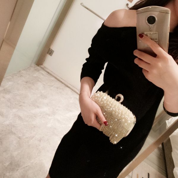 

2019 new ladies water rhinestones shiny tassels hand bag female bag night banquet party bride diagonal package