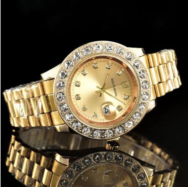 

relogio masculino 41mm big dial mens diamond watches woman brand luxury quartz watch men gold wristwatch day date clock a1 gift watch, Slivery;brown