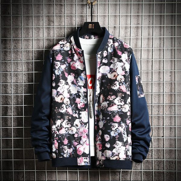 

2019 brand clothing male spring slim fit leisure printing jackets/men's stand collar leisure coats plus size s-5xl, Black;brown