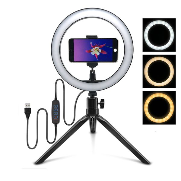 

video light usb ring pgraphy lamp 10inch dimmable led selfie ring light with phone holder table tripods for tik tok makeup