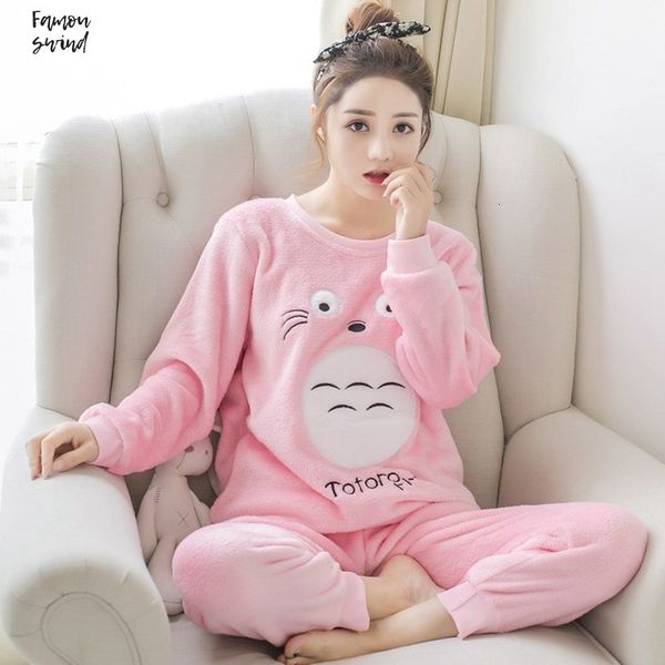

sleepwear for sets women winter fashion nightwear flannel cloth woman long sleeve home warm pyjama girl set, Black;red