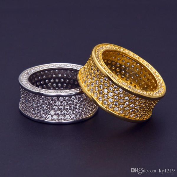 

hiphop gold rings for men full diamond hip hop ring silver plated luxury cool mens hiphop jewelry cz accessories, Golden;silver