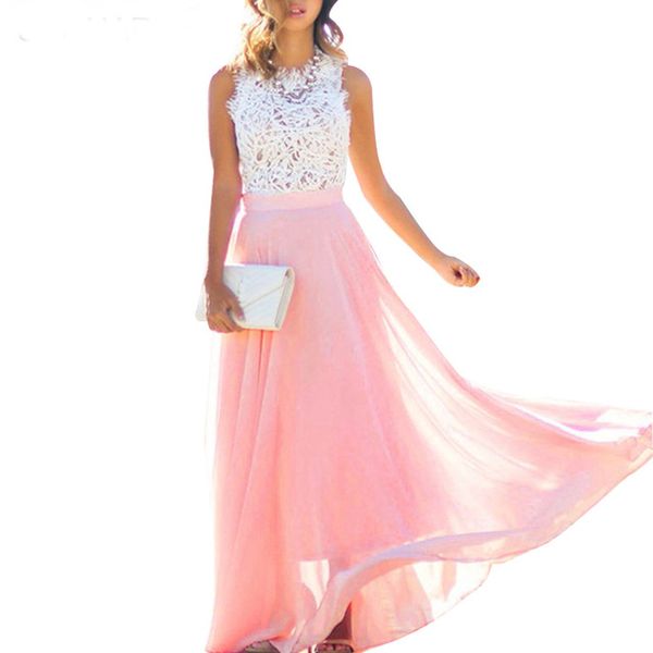 

s-xxl plus size women elegant dress crochet lace chiffon beach dress 2020 sleeveless long party maxi dresses vestidos, Black;gray