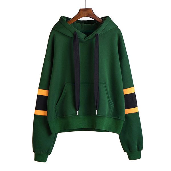 

womens sweatshirt pullovers striped patchwork long sleeve drawstring jumper pocket hooded pullover blouse sudadera mujer, Black