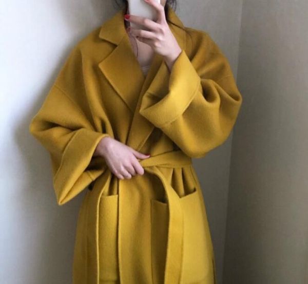 

women elegant winter wool overcoat long bandage woolen coat cardigan loose plus size abrigos mujer manteau femme hiver, Black