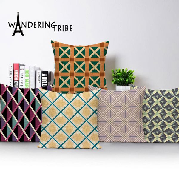 

geometric cushion cover lattice decorative pillow case linen cushions covers colorful lines sofa bed pillows cases kissenbezug