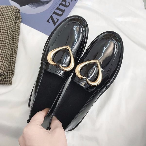 

women's black loafers ladies flat shoes british style leather shoes student low heel boat shoe shallow pu loafer neutral flats