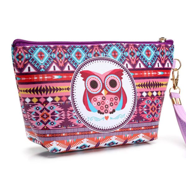 

2018 owl cartoon printing cosmetic bag toiletry animal cartoon travel zipper leather makeup waterproof wash organizer