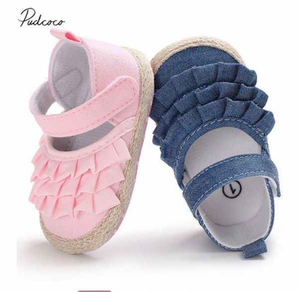 

2020 brand new newborn infant baby girl summer kids shoes soft sole crib prewalker toddler anti-slip solid ruffled first walkers, Black