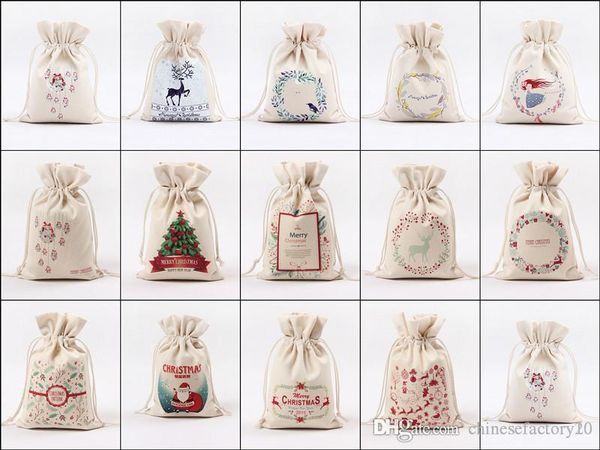 

dhl christmas gift bag canvas drawstring xmas santa for gifts candy sack bags 14 designs in stock