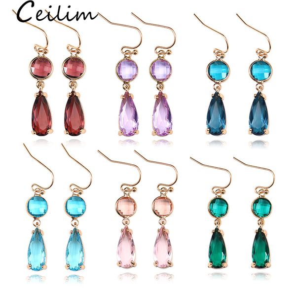 

2019 new women's fashion k9 crystal water drop dangle earrings rhinestone copper sweet metal ear earrings for girl gift wholesale, Silver