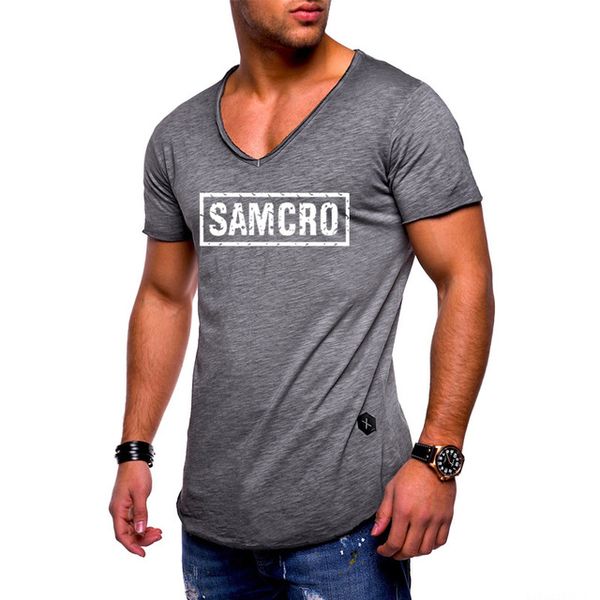 

summer men's t-shirt for soa sons of anarchy the child samcro printed cotton solid color v-neck short sleeve male t-shirt