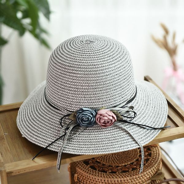 

chansgend casual solid wide brimmed ladies women caps floppy foldable straw beach hat sunscreen sunscreen hat, Blue;gray
