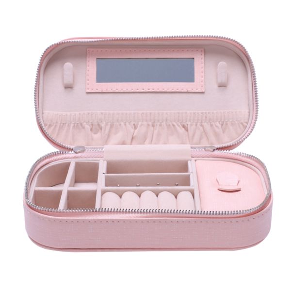 

17x5x10cm jewelry box портативный путешествия jewelry case organizer кожаный чехол для хранения с зеркалом display box, Pink;blue