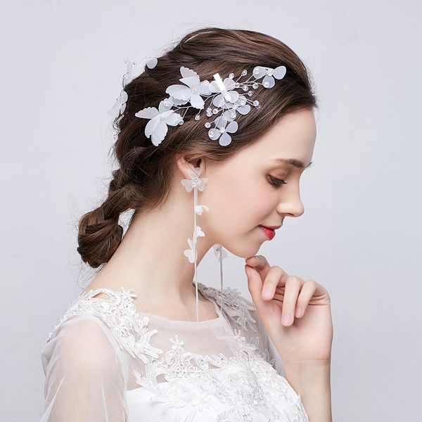 

2019 super fairy bride headdress korean new white mori fairy hairdressing wedding jewelry wedding dress accessories set, Golden;white