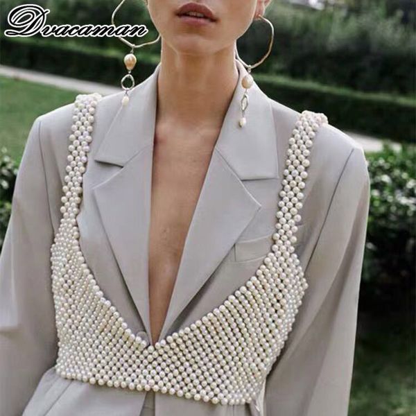 

dvacaman korean handmade simulated pearl statement necklace women 2019 new fashion body chain charm necklace jewelry female, Silver