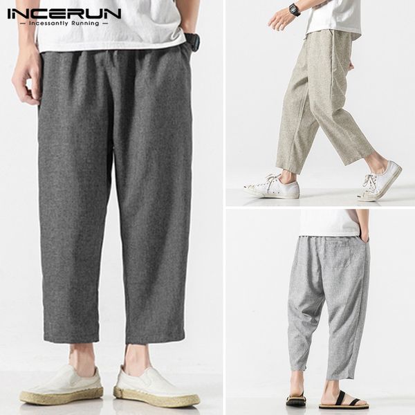 

2020 men's casual pants elastic waist joggers solid color streetwear men straight trousers vintage loose chic pantalon incerun, Black