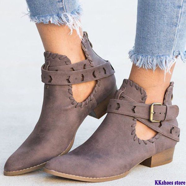 

winter women boots faux suede slim biker ankle weaving belt point toe platform high thick heels ladies shoes zapatos de mujer, Black