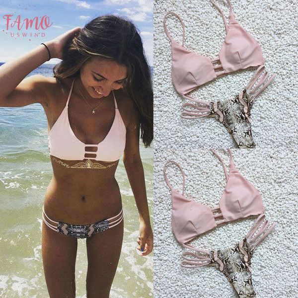 

2020 women snakeskin side straps hollow beachwear bathing suit thong biquini swimwear brazilian bikini set push up swimsuit, White;black