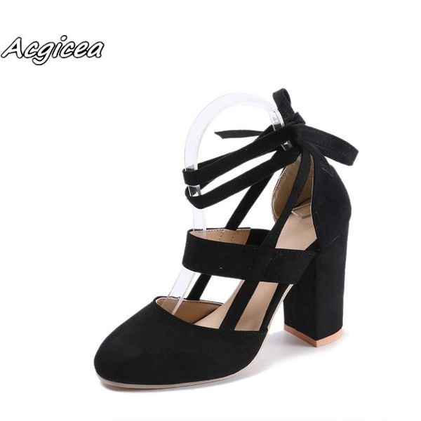 

2019 summer new women fashion square heel round toe high heel pumps female ladies shoes women pink size 34-43 f048, Black