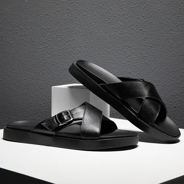 

summer sandals men sandals for men shoes men genuine leather, Black