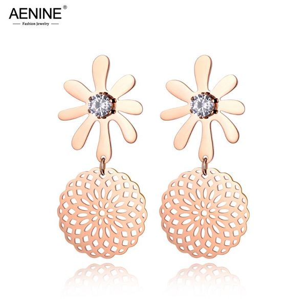 

aenine trendy bohemia stainless steel hollow flower earrings jewelry rose gold cz crystal beach earrings for women ae19106, Golden;silver