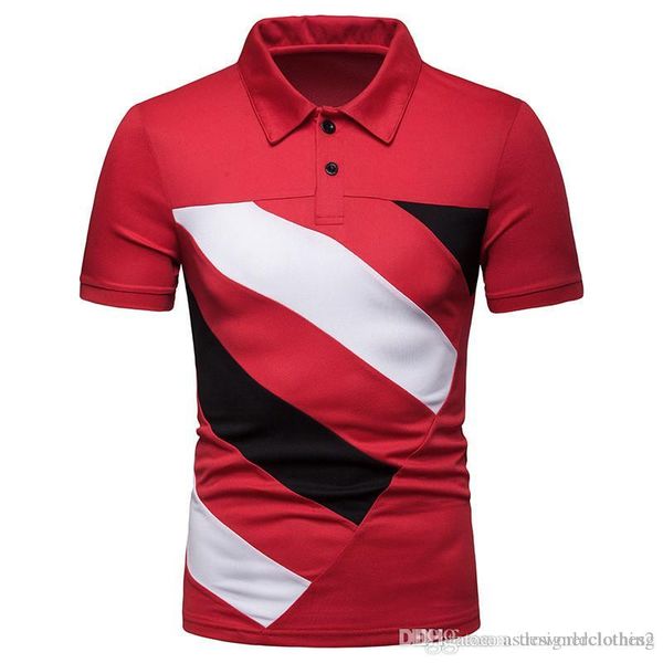 

luxury patchwork designer mens polos lapel neck contrast color printed mens fashion short sleeve male tees, White;black