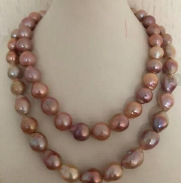 

13-15mm natural freshwater rose gold pearl necklace 38 "14k gold, Silver