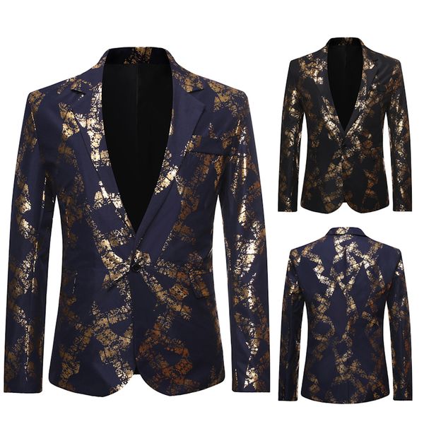 

men's suits & blazers men one button gold foil stamping golden floral printed suit dj club stage wedding sport slim formal fit casual b, White;black