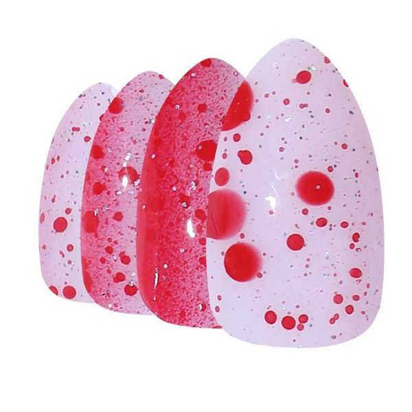 

24pcs red gradient splashes acrylic french nail natual gradient pointed press on nails full cover tips, Red;gold