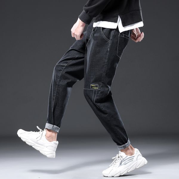 

2019 new mens jeans harem pants denim wash casual business trousers men fashions pants sim wood streetwear, Blue