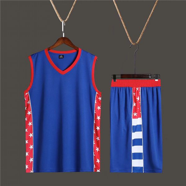 

discount men training basketball sets with shorts uniforms reversible basketball jerseys for that home and away look kits sports h26-6, Blue;black