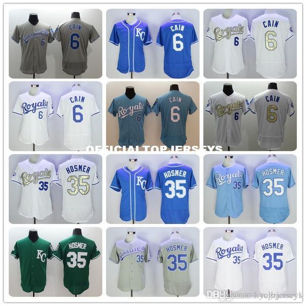 

#6 lorenzo cain 35 eric hosmer jerseys white blue gray green, Black;blue