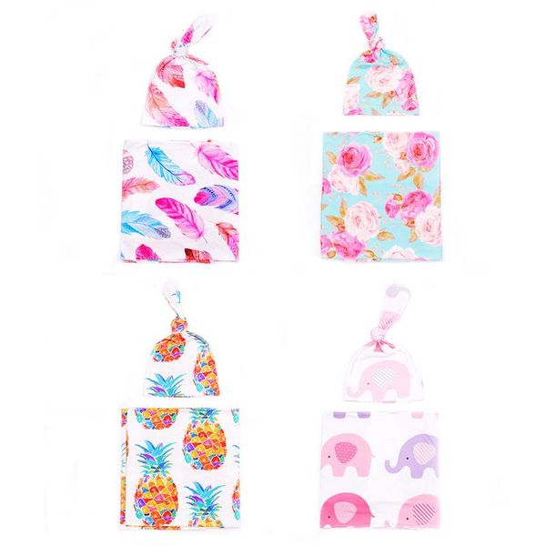 

2pcs cute cartoon baby wrap blanket with pointed hat set infants wrapped towel new