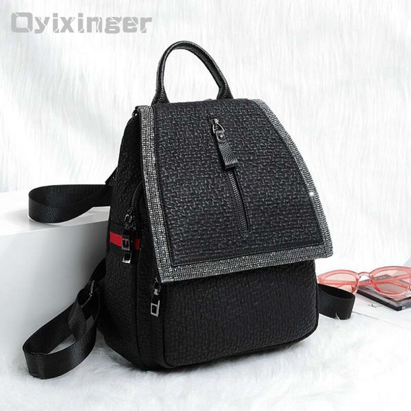 

fashion diamond genuine leather backpack women both shoulders bag lady bagpack rucksack school bags for teenage girls backpacks