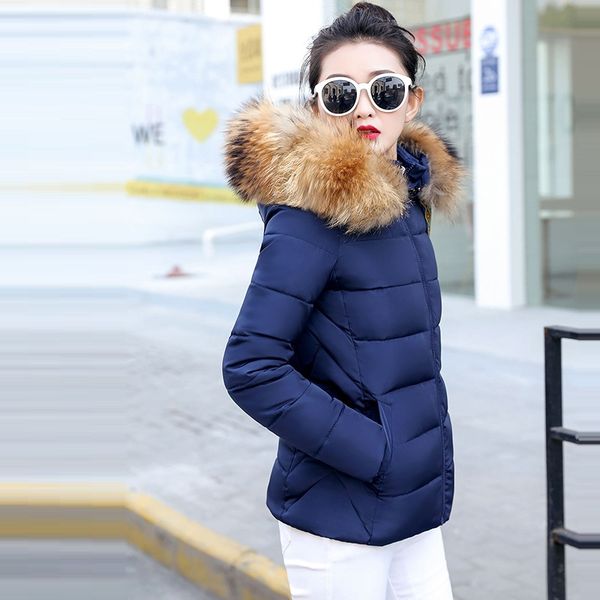 

2019 new fashion winter jacket women fake raccoon fur collar winter coat women for parkas warm down jacket female outerwear, Black