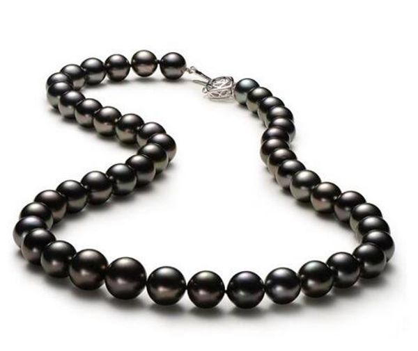 

envÃ­o gratis impresionante 11-12mm negro rojo collar de perlas 18 pulgadas, Silver