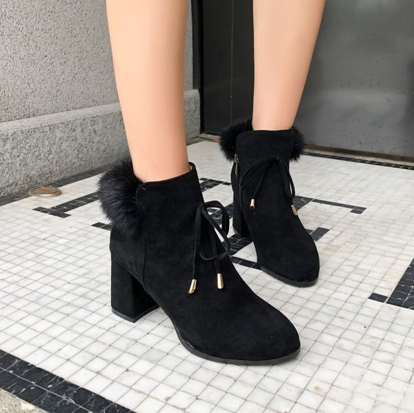 

big size 9 10 11 12 boots women shoes ankle boots for women ladies shoes woman winter bow metal decoration, Black