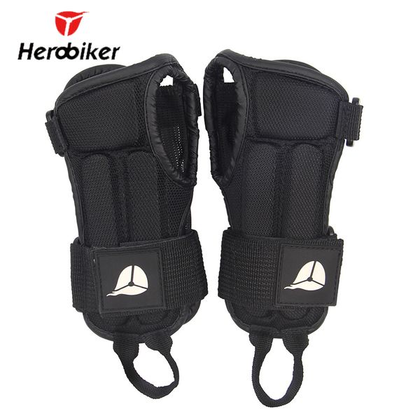 

herobiker wrist protection motorcycle gloves motocross ski armguard adjustable wrist support hand protector palm padded guards, Black