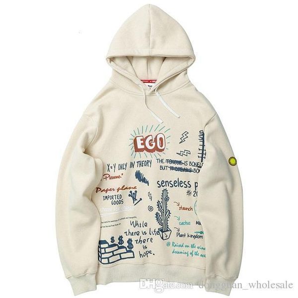 

2019 harajuku граффити толстовка толстовка мужчины хип-хоп пуловер с капюшоном уличная хипстер печати осенняя мода свободные толстовки хлопо, Black