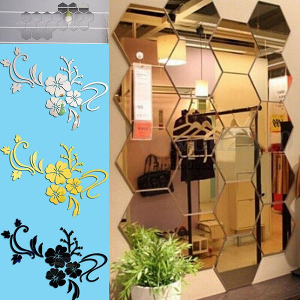 

3D Mirror Floral Removable Wall Sticker Acrylic Mural Decal Home Room Decor Hot Art DIY Decorations For Livingrooms Kitchen